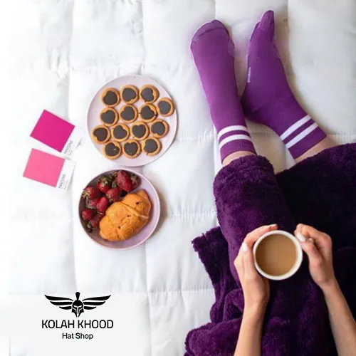 جوراب ساقدار دو خط بنفش